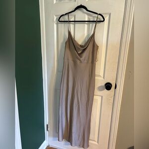 nude maxi dress with slit and adjustable straps